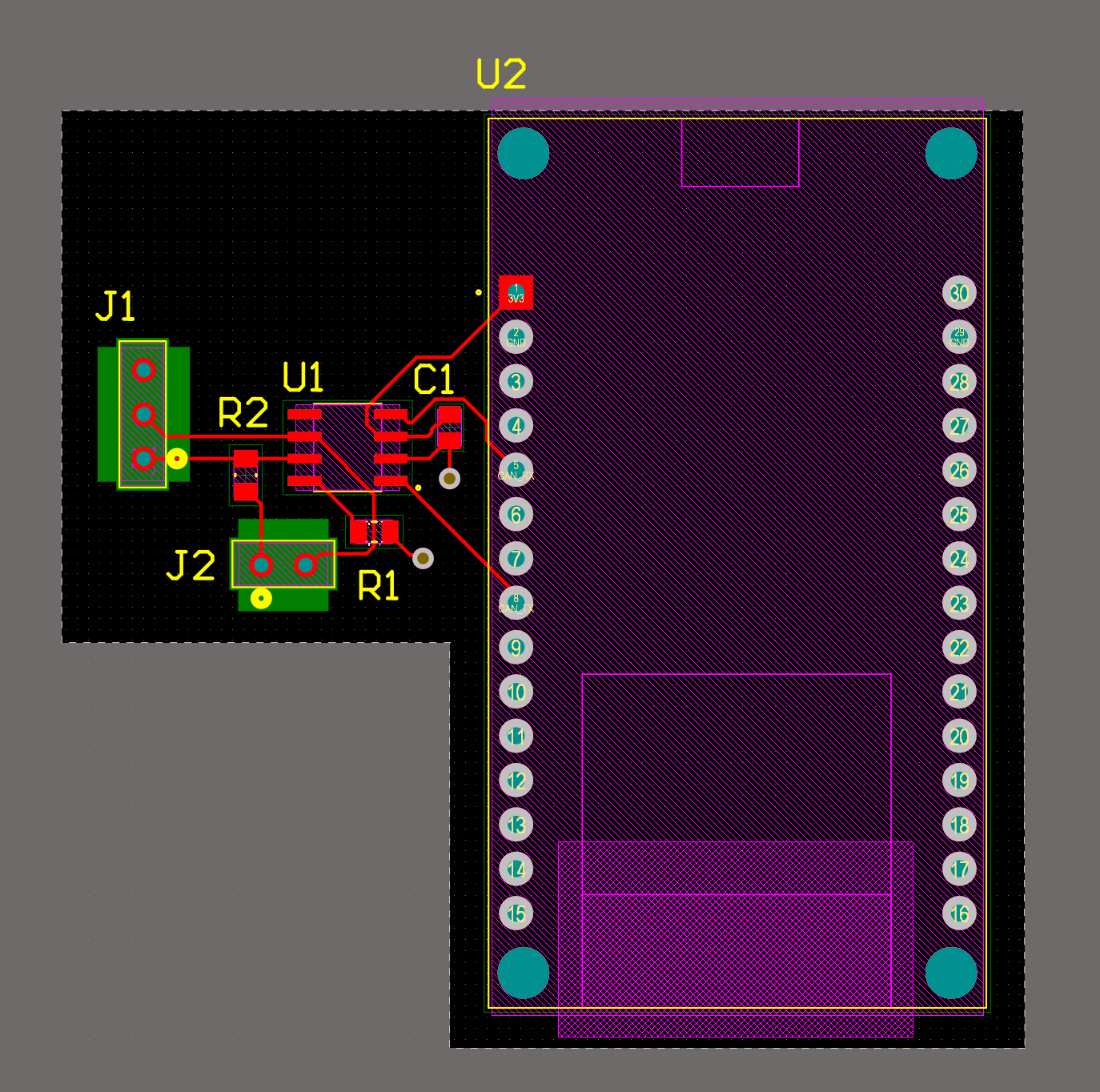 Final routed two-layer CAN interface PCB in Altium Designer